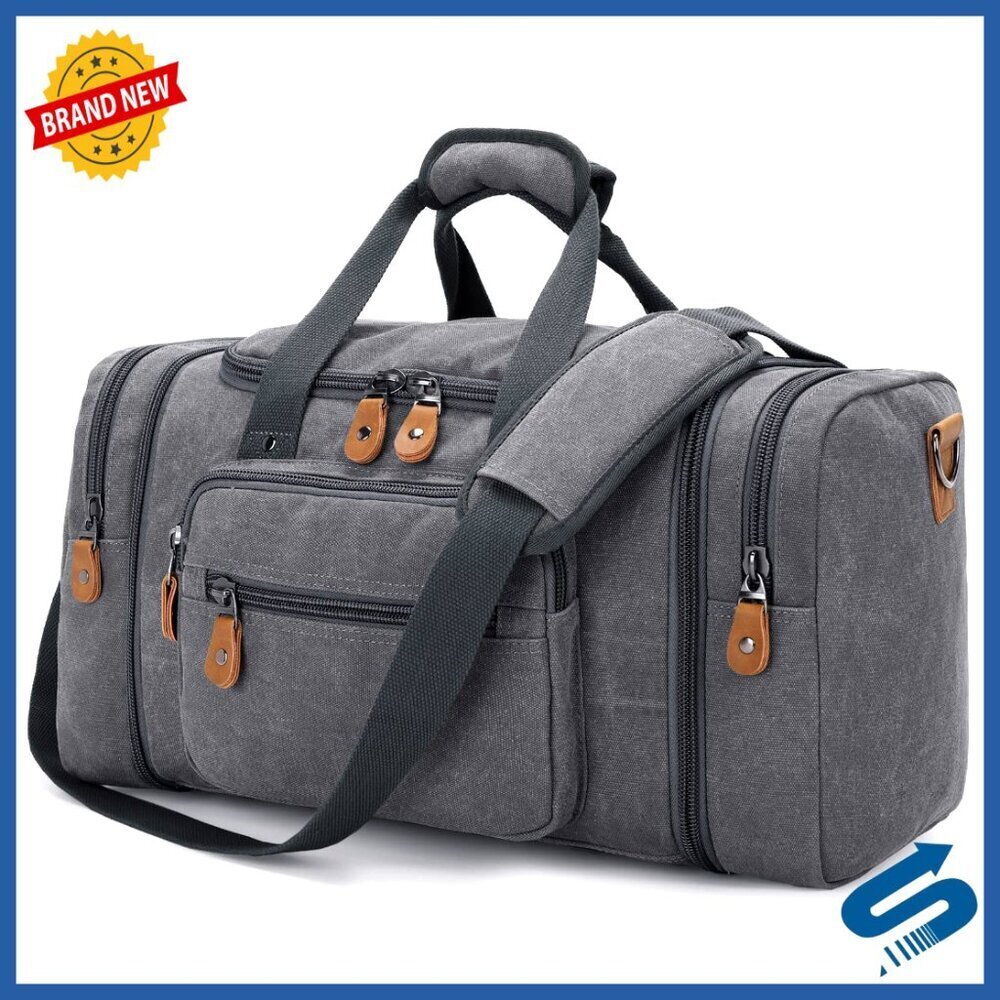 60L Canvas Duffle Bag Expandable Carry-On Travel Weekender Gym Tote